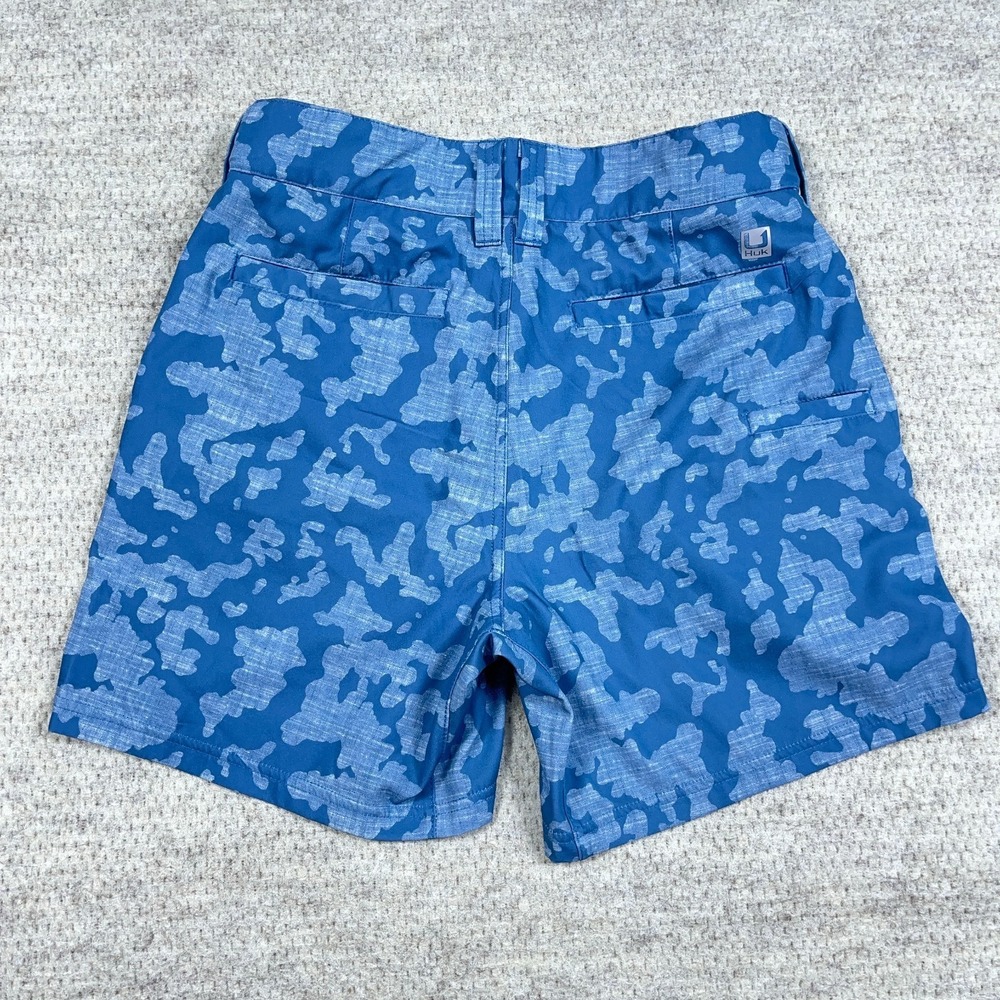 Huk Shorts Men Small Blue Camo Chino Performance Hiking 6" Inseam Fishing - Picture 2 of 14